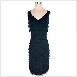 Chetta B Black Silk Tiered Layered Sleeveless Sheath Party Evening Dress NWT 14